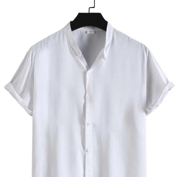 Casual White Men's Collared Shirt - Picture 1 of 6